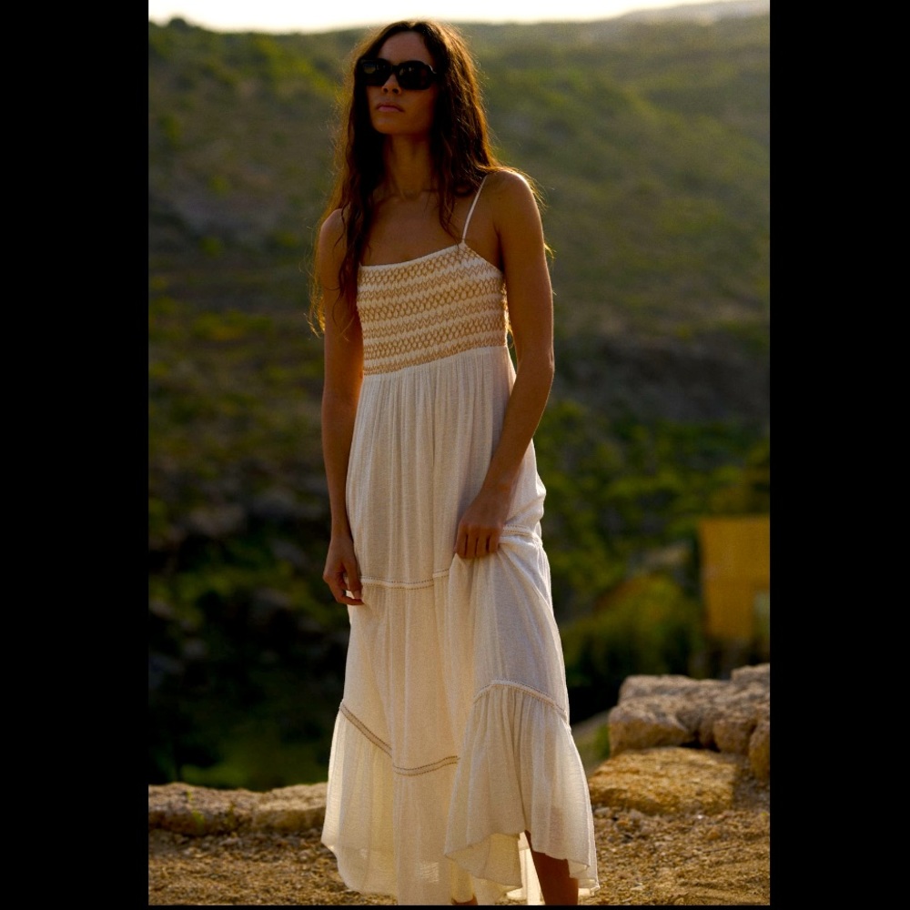 ZARA COMBINATION TIERED MIDI DRESS SIZE S | 7521/335